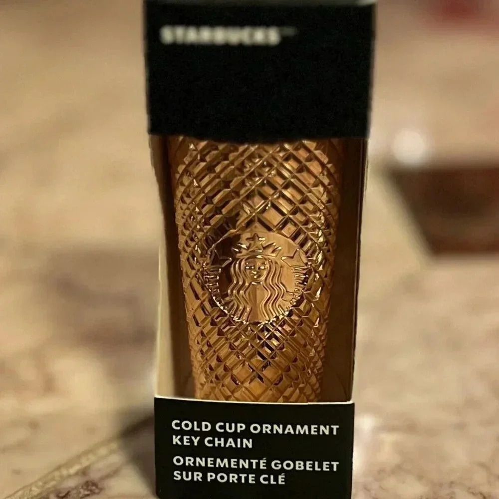 NEW Starbucks Holiday 2023 Copper Gold Prism Mini Tumbler Ornament Keychain